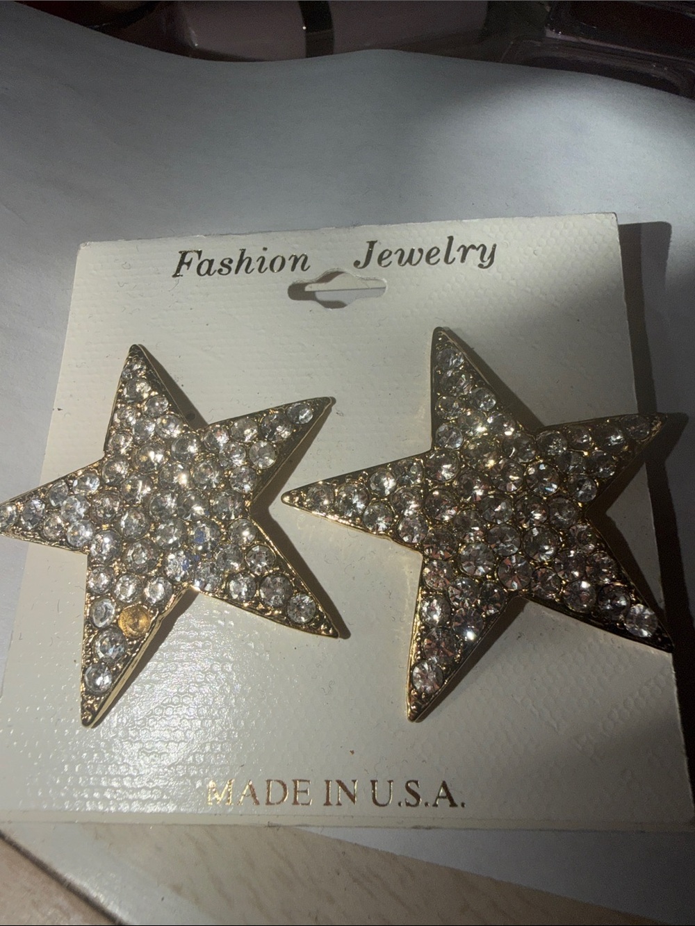 Fashion Jewelry Gold Star Earrings with Pink and Clear Crystals